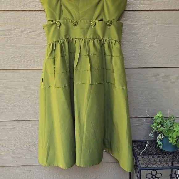 Anthropologie Maeve cotton silk blend army green midi dress 10 pockets - Picture 13 of 16